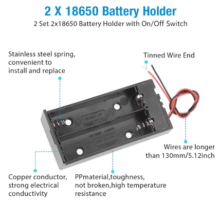 حامل بطارية 18650 مع دبابيس (بدون غطاء) ×2 #B6.2