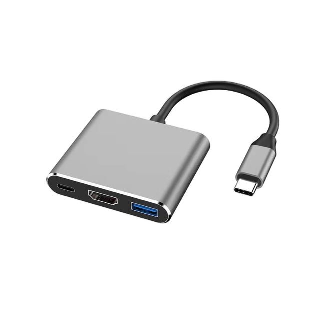 موزع محول USB 3.1 Type-C ثلاثي في واحد باللون الرمادي الداكن إلى HD 4K + USB 3.0 + شحن PD (الحد الأدنى للطلب: قطعتان)#C6.3