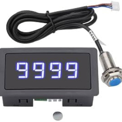 پێوەرى فرێکوێنسی و خێرایی (RPM) دیجیتاڵی بەرزوردی 4-LED لەگەڵ سێنسەری نزیکی هۆڵ (DC 8-24V) #123