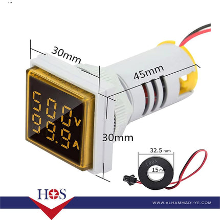 AD16-22AVHz AC 50-500V 0-100A 0-100Hz 22mm Digital Voltage Current Frequency Meter with Current Transformer (Red/Yellow/Blue/White/Green) #B3