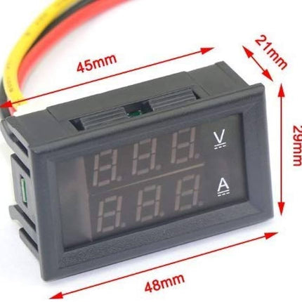 0.28 بوصة مقياس جهد ومقياس تيار ثنائي LED 100 فولت 10 أمبير (شاشة زرقاء + حمراء) #239