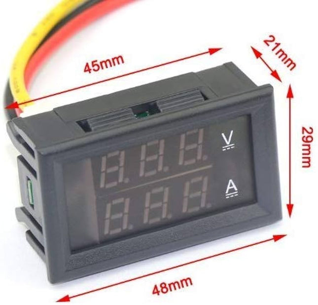 ڤۆڵتمیتەر و ئەمیتەری دووانەیی LED ی قەبارە 0.28 ئینج 100V 10A (پیشاندانی شین + سوور) #239