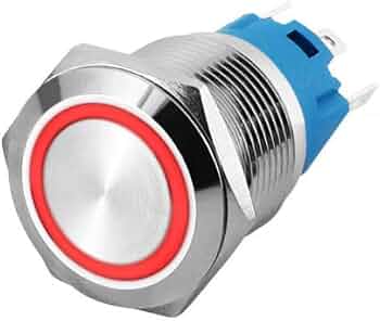 مفتاح زر ضغط معدني مقاوم للماء 12 ملم مع ضوء حلقي LED (قفل ذاتي / تشابك - 12 فولت-24 فولت)#109