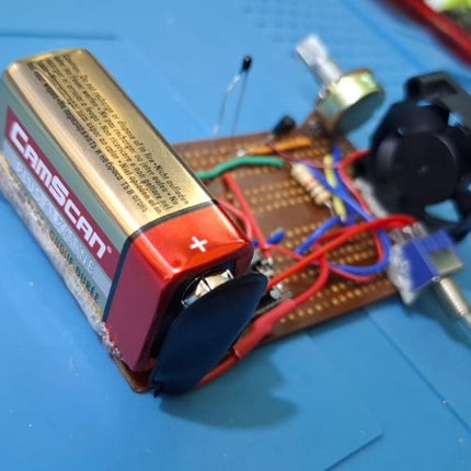 Automatic fan control project using an NTC thermal sensor and a BC547 transistor