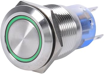 مفتاح زر ضغط معدني مقاوم للماء 12 ملم مع ضوء حلقي LED (قفل ذاتي / تشابك - 12 فولت-24 فولت)#109