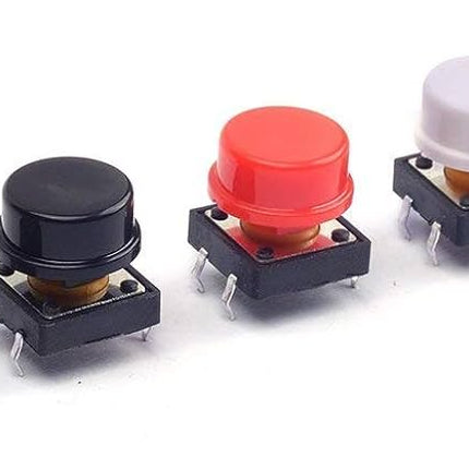 Push Button Tactile Switch 12x12x7.3mm with Multi-Color Round Cap Options #60