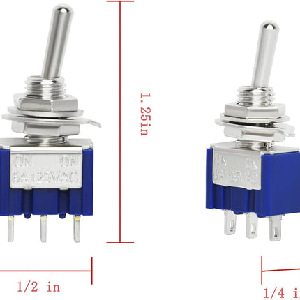 MTS-102 Toggle Switch SPDT 3-Pin 6A 125VAC / 3A 250VAC (ON-ON / ON-OFF-ON) #41