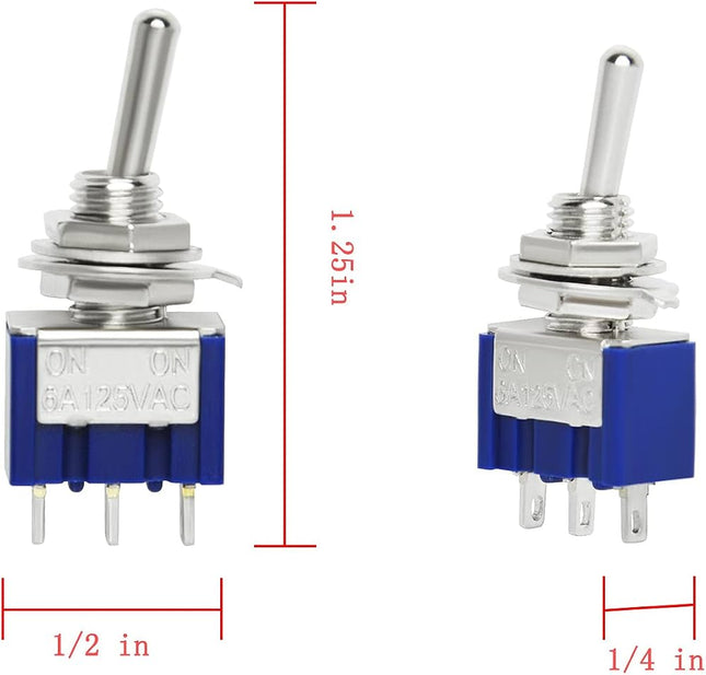 MTS-102 Toggle Switch SPDT 3-Pin 6A 125VAC / 3A 250VAC (ON-ON / ON-OFF-ON) #41