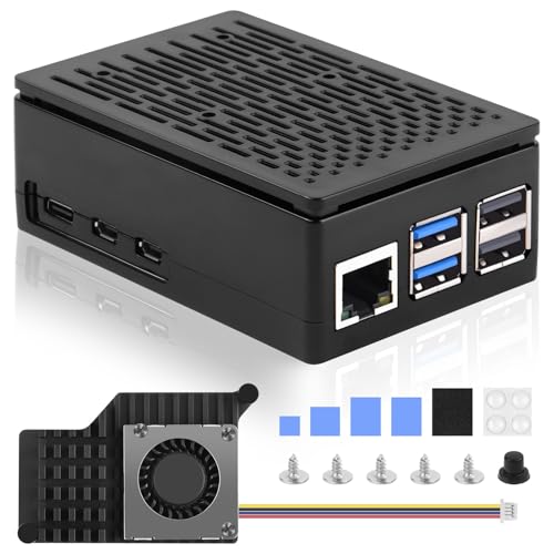 علبة سوداء مخططة من ABS لجهاز Raspberry Pi 5، متوافقة مع مبردات PWM؟ شاشة لمس 3.5 بوصة
