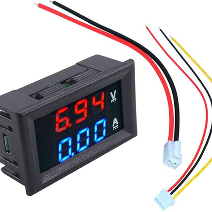 0.28 بوصة مقياس جهد ومقياس تيار ثنائي LED 100 فولت 10 أمبير (شاشة زرقاء + حمراء) #239