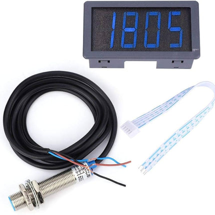 پێوەرى فرێکوێنسی و خێرایی (RPM) دیجیتاڵی بەرزوردی 4-LED لەگەڵ سێنسەری نزیکی هۆڵ (DC 8-24V) #123