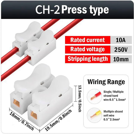 CH-2 Push Type Quick Wire Connector Terminal (2-Pin) #D3
