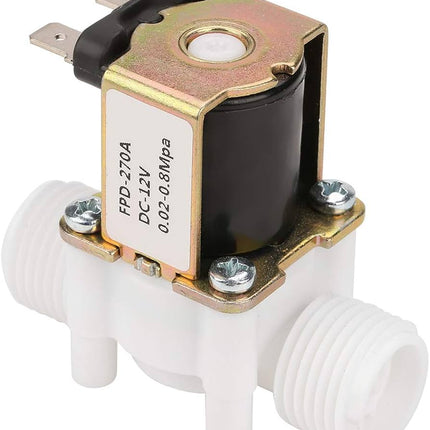 صمام كهرومغناطيسي بلاستيكي DC12V، صمام ملف لولبي مياه كهربائي 12 فولت، مفتاح تدفق هواء ماء مغناطيسي مغلق عادة N/C 1/2 بوصة #216