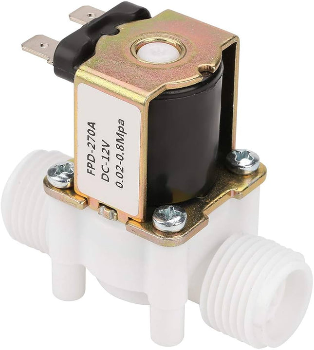 صمام كهرومغناطيسي بلاستيكي DC12V، صمام ملف لولبي مياه كهربائي 12 فولت، مفتاح تدفق هواء ماء مغناطيسي مغلق عادة N/C 1/2 بوصة #216