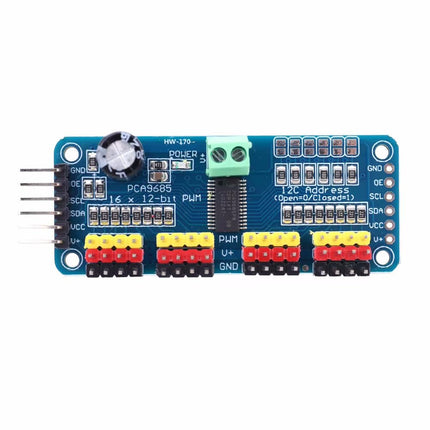 وحدة درايفر PWM/سيرفو PCA9685 ذات 16 قناة و12 بت مع واجهة I2C لأردوينو وراسبيري باي #129