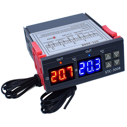 STC-3008 کۆنترۆڵکەری پلەی گەرمی دیجیتاڵی نمایشکراوی دووانی - سویچی تێرمۆستاتی مایکرۆکۆمپیوتەری زیرەک لەگەڵ پشکنەرە دووانییەکانی NTC #197+#198