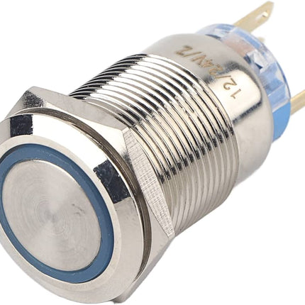 مفتاح زر ضغط معدني مقاوم للماء 12 ملم مع ضوء حلقي LED (قفل ذاتي / تشابك - 12 فولت-24 فولت)#109
