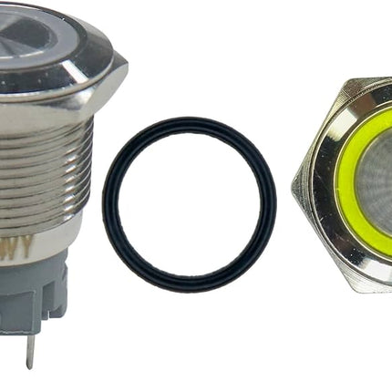 مفتاح زر ضغط معدني مقاوم للماء 12 ملم مع ضوء حلقي LED (قفل ذاتي / تشابك - 12 فولت-24 فولت)#109
