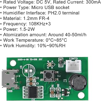 DC5V USB Module Humidity پێکهاتەی نیوەی تەختەی خولگەی لێخوڕین 108KHz Modules Atomizer Humidity Module Electronic #43