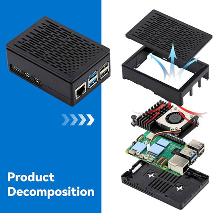 قاپێکی ڕەشی ڕەنگاوڕەنگی ABS بۆ Raspberry Pi 5، لەگەڵ ساردکەرەوەکانی PWM گونجاوە؟ شاشەی 3.5 ئینچی هەستیار بە دەستلێدان