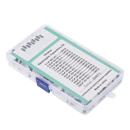 200PCS Aluminum Electrolytic Capacitor Kit 0.1µF–220µF (Plastic Box) #B4.2