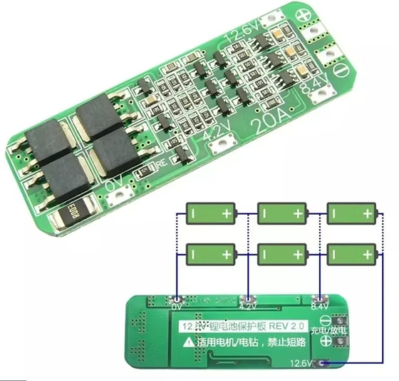 3S 20A Li-ion پاتریی لیتێۆمی 18650 خوێندنی PCB تەختەی پاراستنی BMS#99