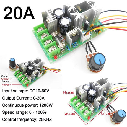 DC 10-60V 20A مۆدیوڵی کۆنتڕۆڵکەری خێرایی مۆتۆری PWM (هێزی بەرز) #B0