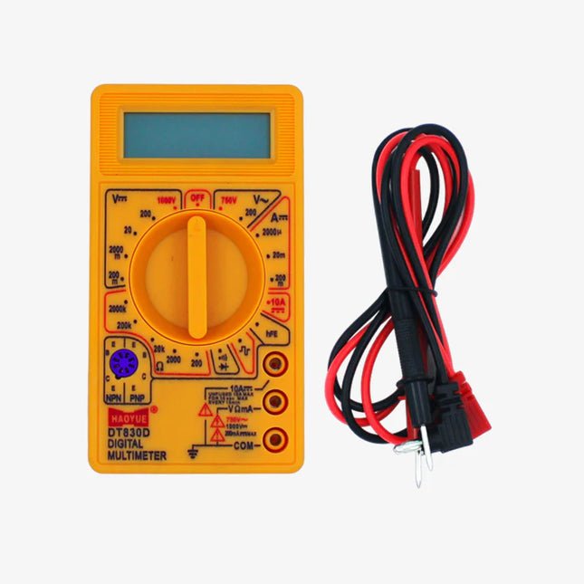 جهاز قياس متعدد رقمي DT830D مع بطارية - جهاز قياس إلكتروني احترافي (متوفر باللونين الأسود/الأصفر) #C4.4