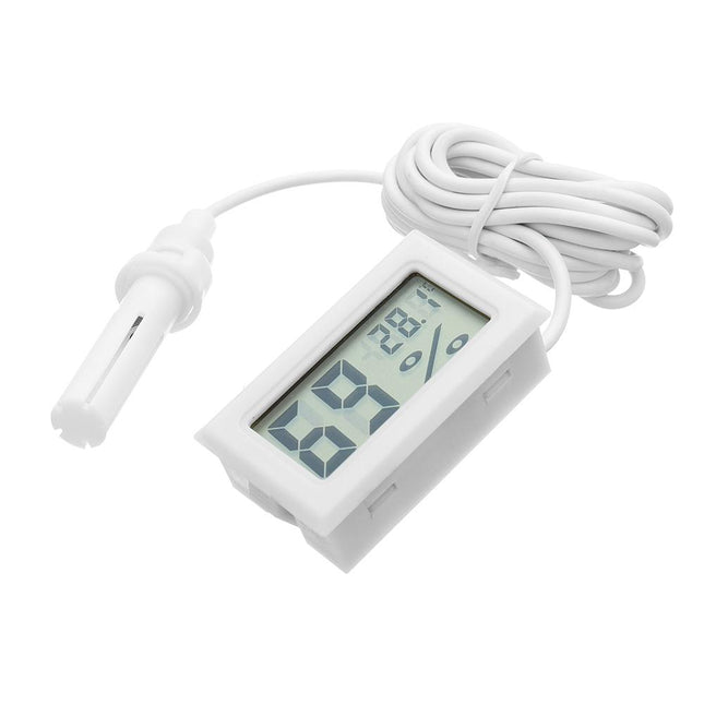 مقياس حرارة ورطوبة رقمي صغير بشاشة LCD طراز FY-12 - جهاز مراقبة درجة الحرارة والرطوبة للثلاجة/الفريزر (مسبار 1.5 متر، البطارية متضمنة) #203