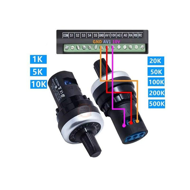 LA42DWQ-22 1K 2K 5K 10K 20K 50K 100K 200K مقياس جهد دوار بقطر 22 مم محول مقياس الجهد محافظ عاكس مفتاح مقاومة #A0