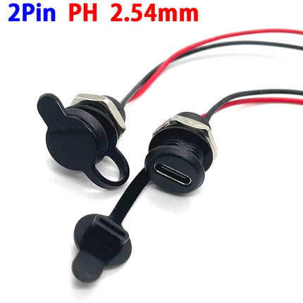 TYPE C 2P Female Panel Mount Waterproof Connector Threaded Locking Black #191