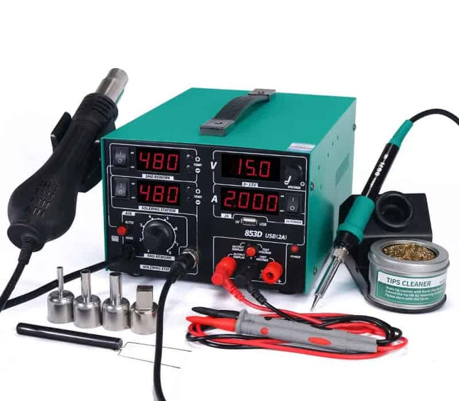 محطة لحام وإزالة لحام بالهواء الساخن مع شاشة عرض رقمية YIHUA853D USB 15V 1A قابس أوروبي (EU Plug)