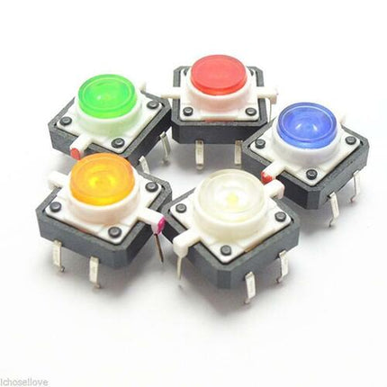 مفتاح ضغط تكتيلي مضيء 12x12x7.3 مم مع مؤشر LED مدمج - اختيار ألوان متعددة#109