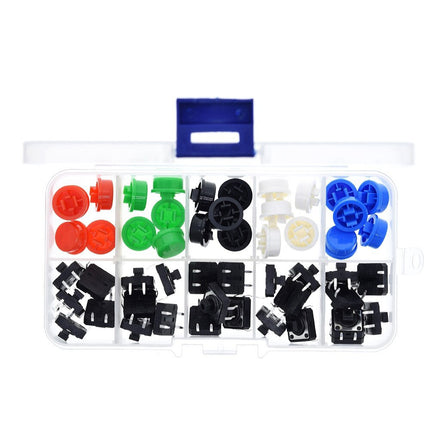 Tactile Push Button Switch Kit with Multi-Color Caps & Component Storage Box #D4