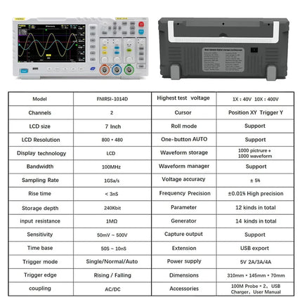 FNIRSI ئۆسیلۆسکۆپی سەر مێز 100MHZ*2