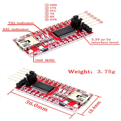وحدة محول تسلسلي USB إلى TTL من FT232RL (ميني USB) شريحة صينية #227