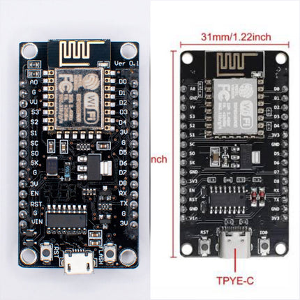 لوحة تطوير واي فاي ESP8266 NodeMCU V3 CH340 (منفذ تايب سي ومايكرو USB) #B2