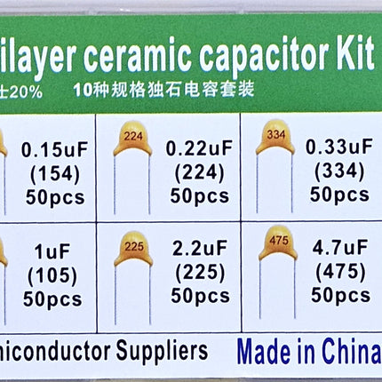 10 Values Multilayer Ceramic Capacitor Kit (0.1uF–10uF) (AC50v ,-+20%) 500PCS  #B4.2