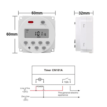 CN101A 220V 16A سویچی کاتژمێریی دیجیتاڵی LCDی بەرنامەڕێژکراو لەگەڵ پاتریی یەدەگ #202