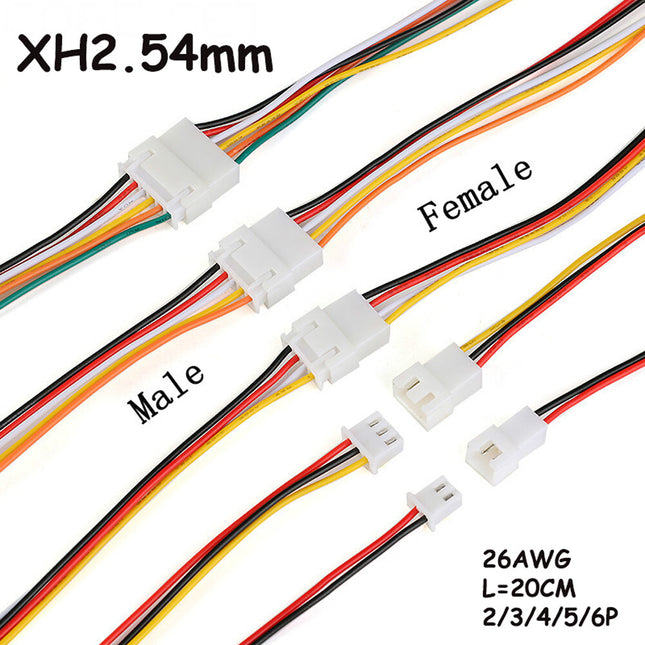 كابل سلك أحادي الطرف متعدد الدبابيس XH2.54mm مقاس 26AWG 20 سم (2P، 3P، 4P، 5P، 6P، 7P، 8P، 9P، 10P) #D3